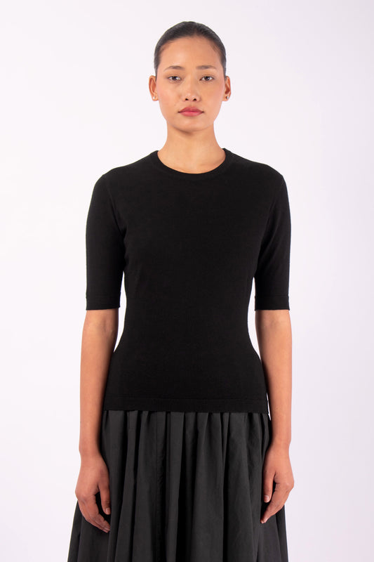 #1482 Fitted Half Sleeve Top in Superfine Merino- Black — Lars Andersson hand-loomed knitwear