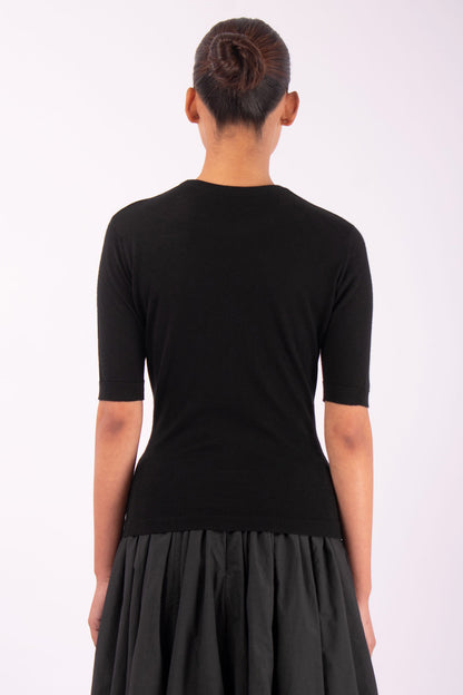 #1482 Fitted Half Sleeve Top in Superfine Merino- Black — Lars Andersson, view 3