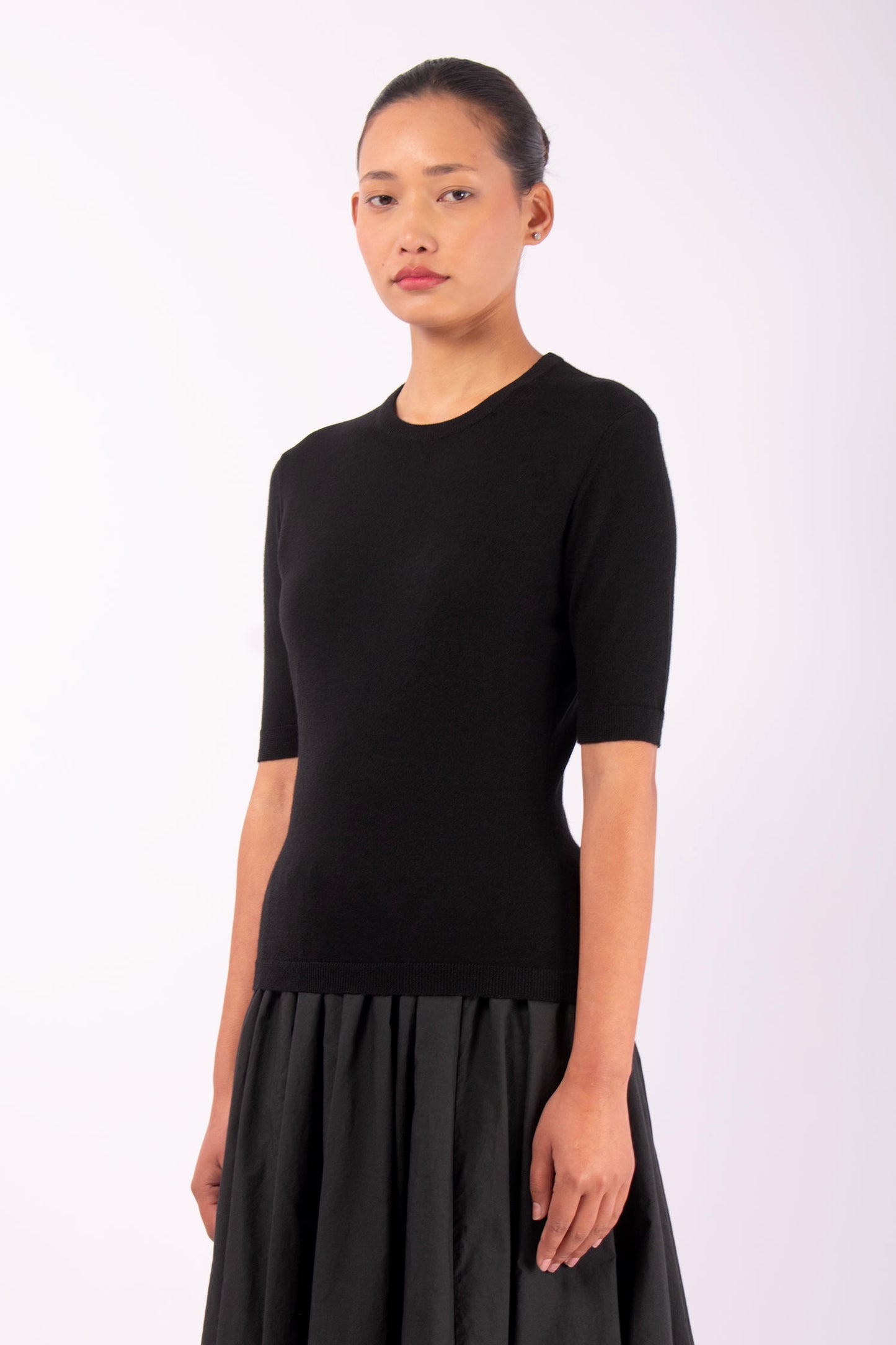 #1482 Fitted Half Sleeve Top in Superfine Merino- Black — Lars Andersson, view 2