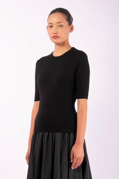 #1482 Fitted Half Sleeve Top in Superfine Merino- Black — Lars Andersson, view 2