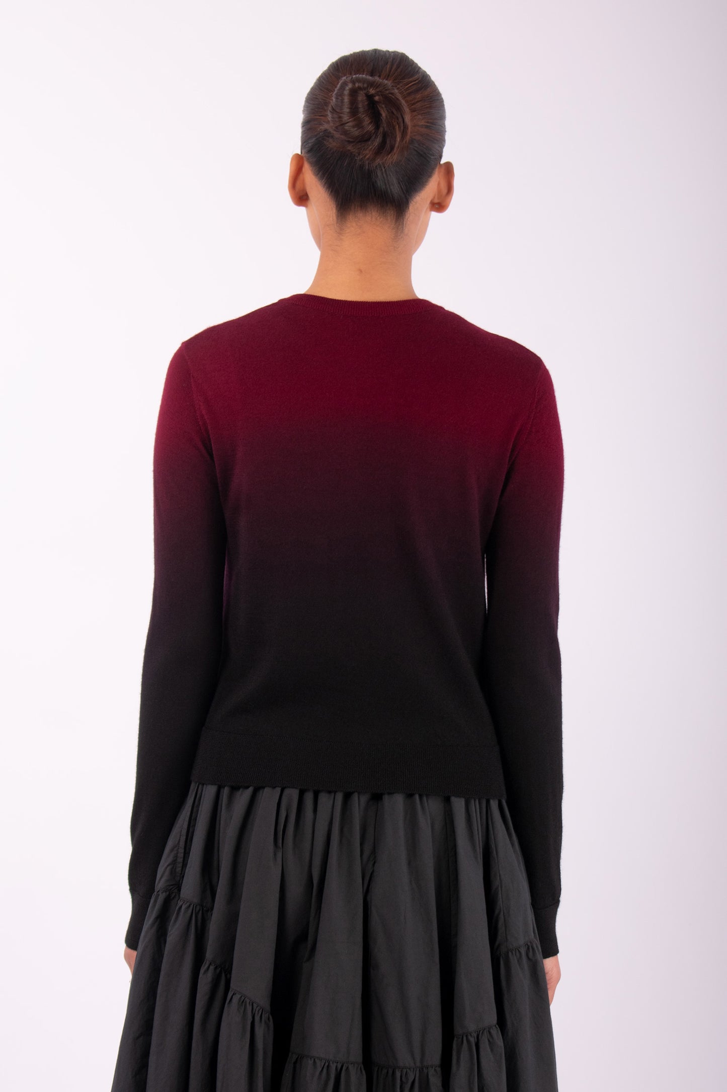 #1483 Fitted Cropped Cardigan in Superfine Marino- Maroon Ombre — Lars Andersson, view 3