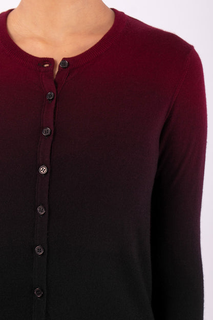 #1483 Fitted Cropped Cardigan in Superfine Marino- Maroon Ombre — Lars Andersson, view 4