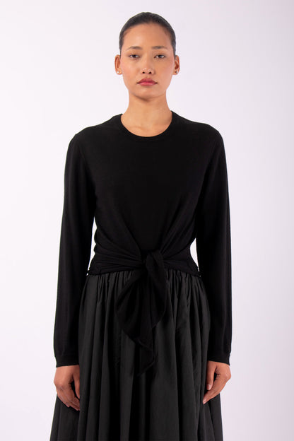 #1485 Sweatshirt With Tie Front in Superfine Merino- Black — Lars Andersson hand-loomed knitwear