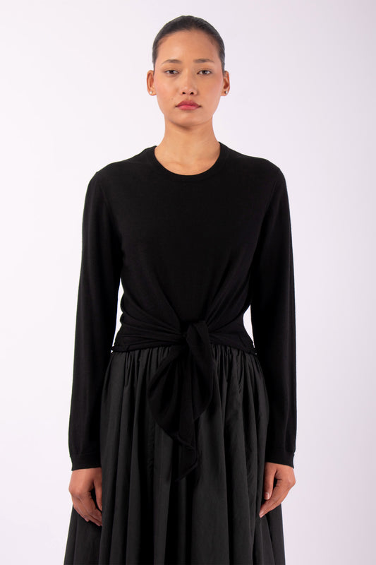 #1485 Sweatshirt With Tie Front in Superfine Merino- Black — Lars Andersson hand-loomed knitwear