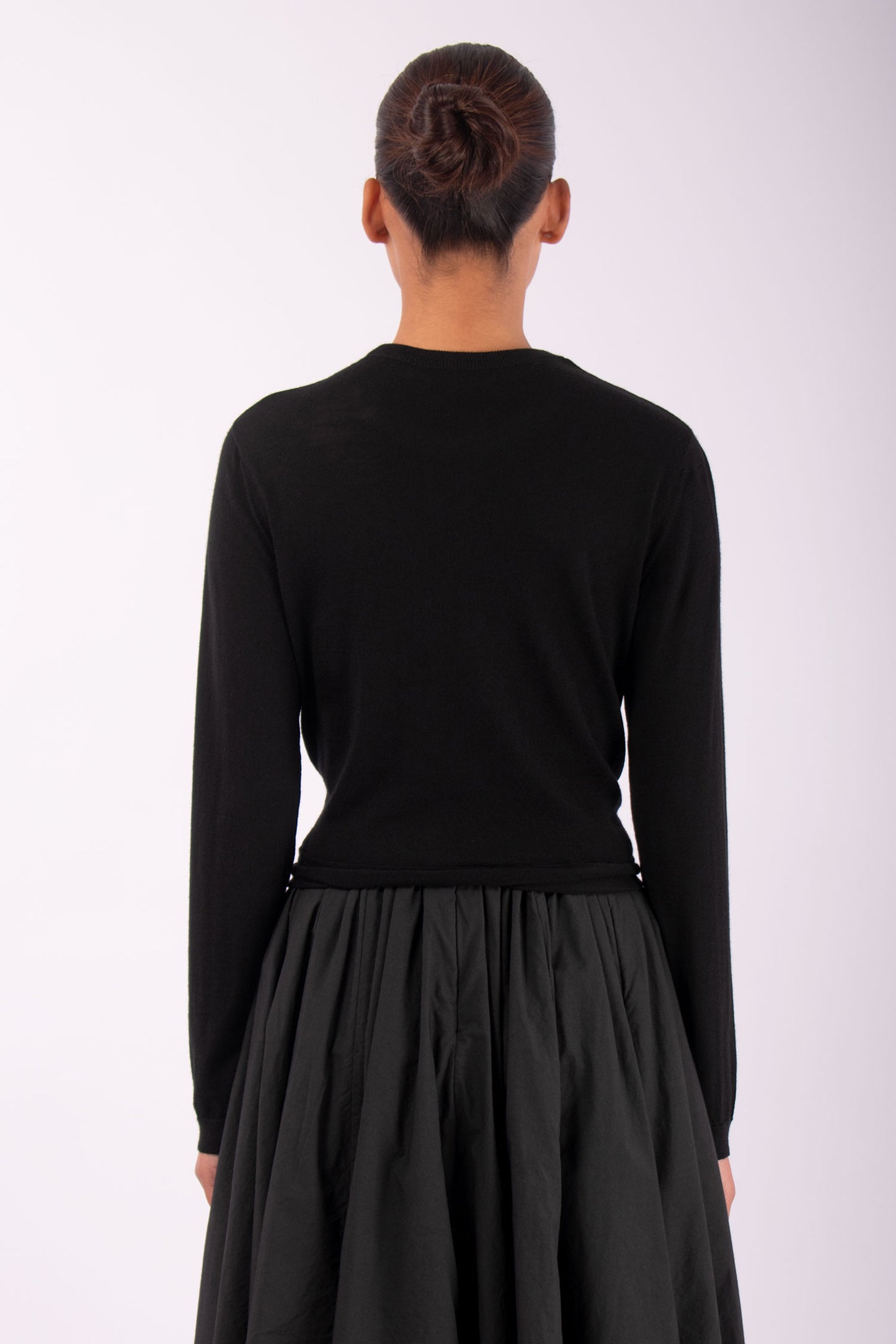 #1485 Sweatshirt With Tie Front in Superfine Merino- Black — Lars Andersson, view 3