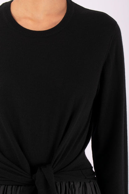 #1485 Sweatshirt With Tie Front in Superfine Merino- Black — Lars Andersson, view 4