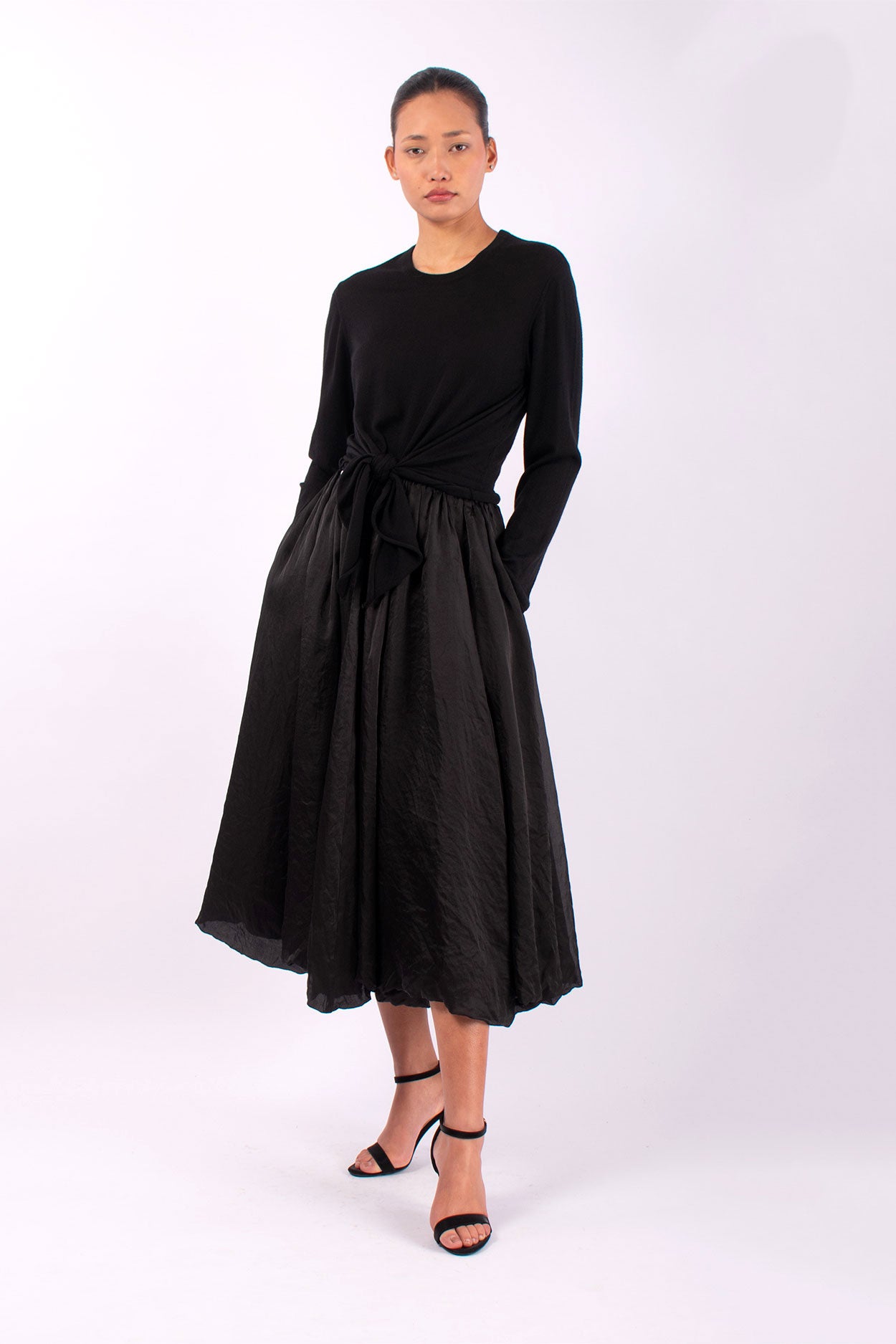 #1485 Sweatshirt With Tie Front in Superfine Merino- Black — Lars Andersson, view 5