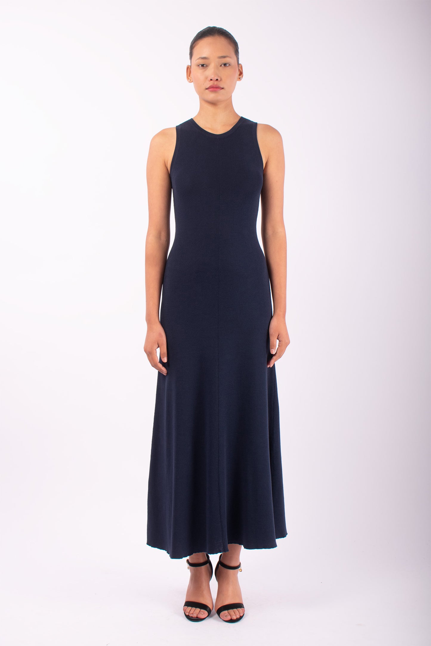 #1486 Halter Dress in Organic Cotton- Dark Morritimo — Lars Andersson hand-loomed knitwear