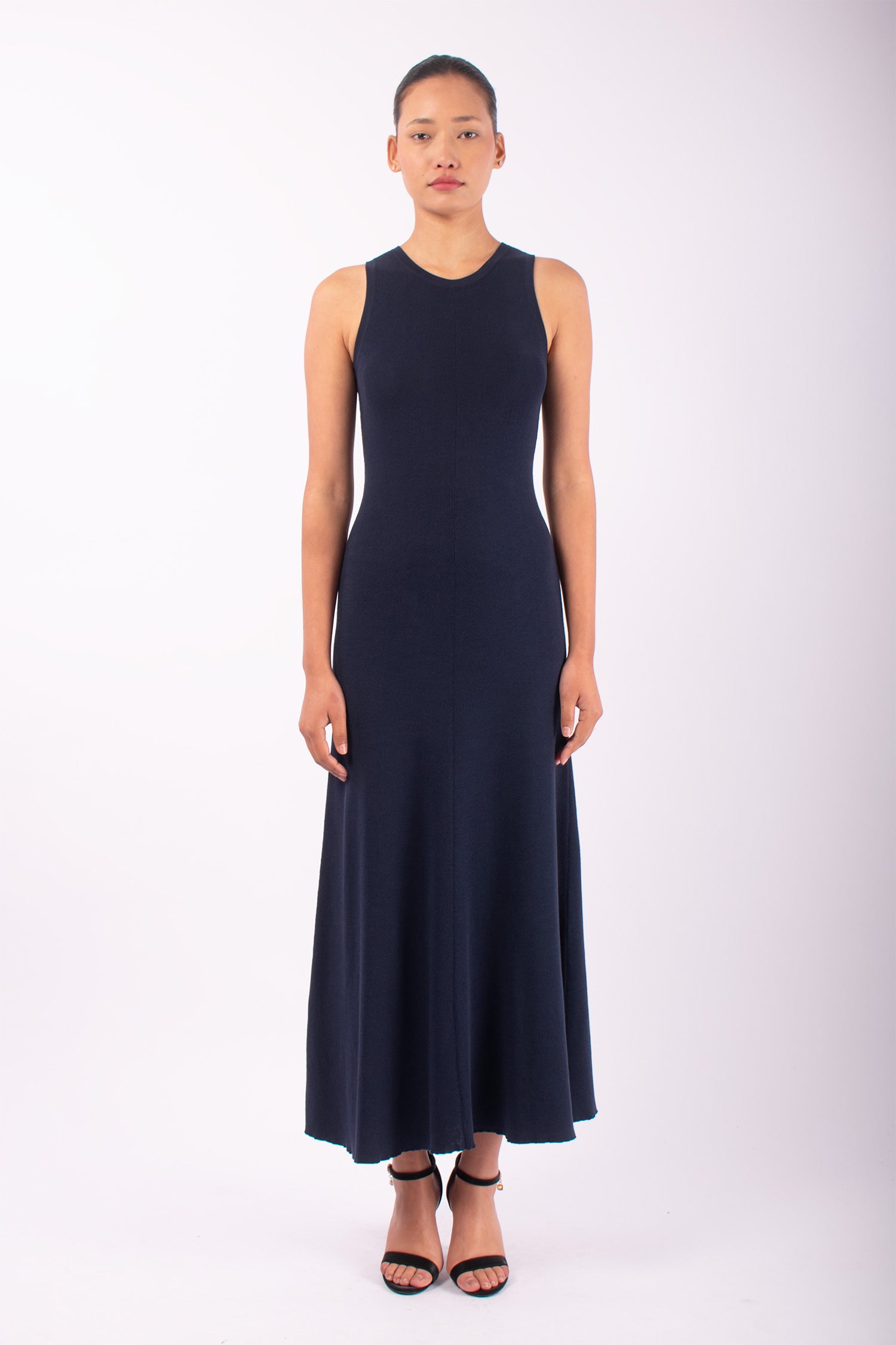#1486 Halter Dress in Organic Cotton- Dark Morritimo — Lars Andersson hand-loomed knitwear