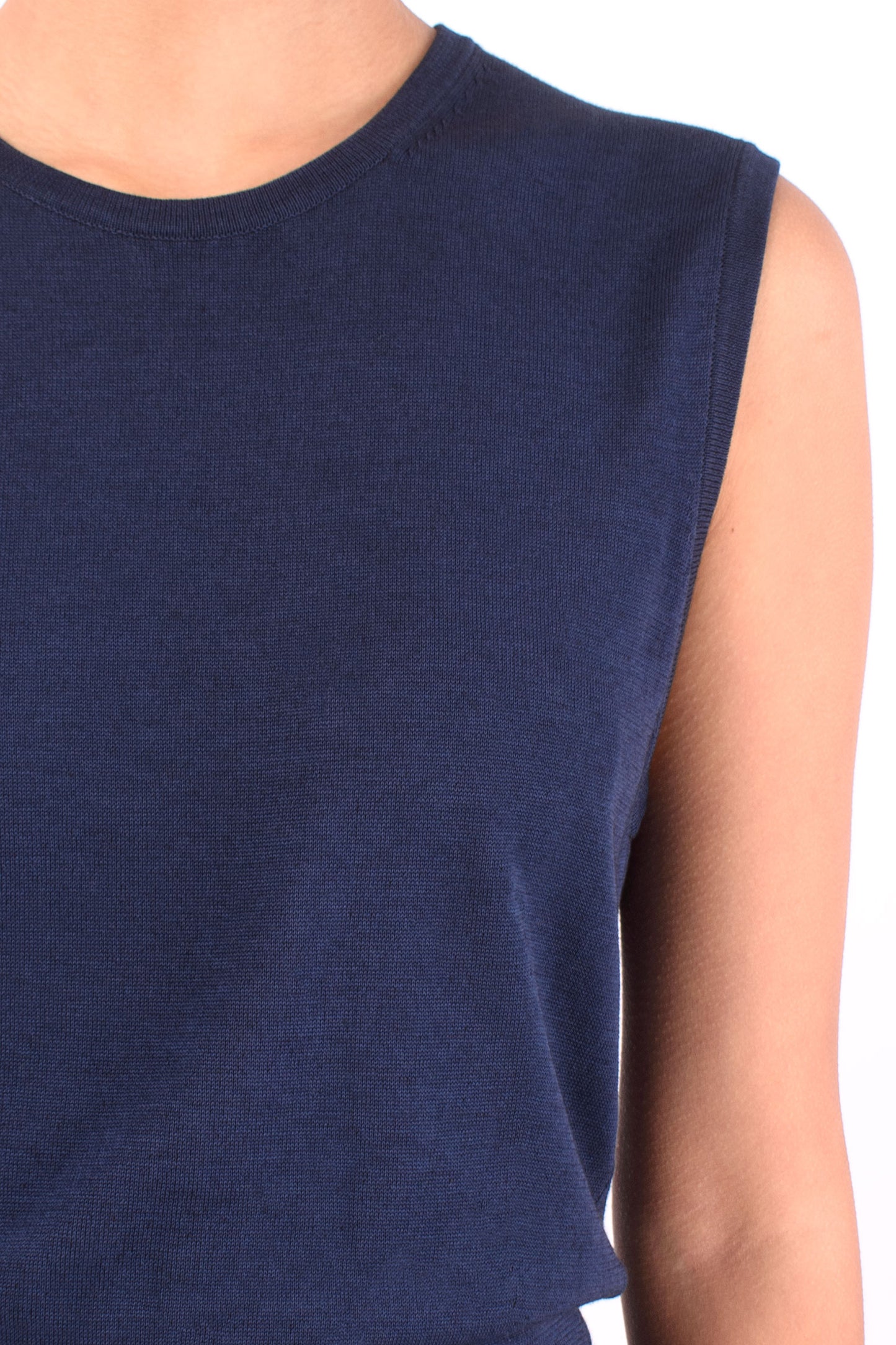 #1487 Sleeveless Crewneck Dress in Silk and Organic Cotton- Dark Blue — Lars Andersson, view 4