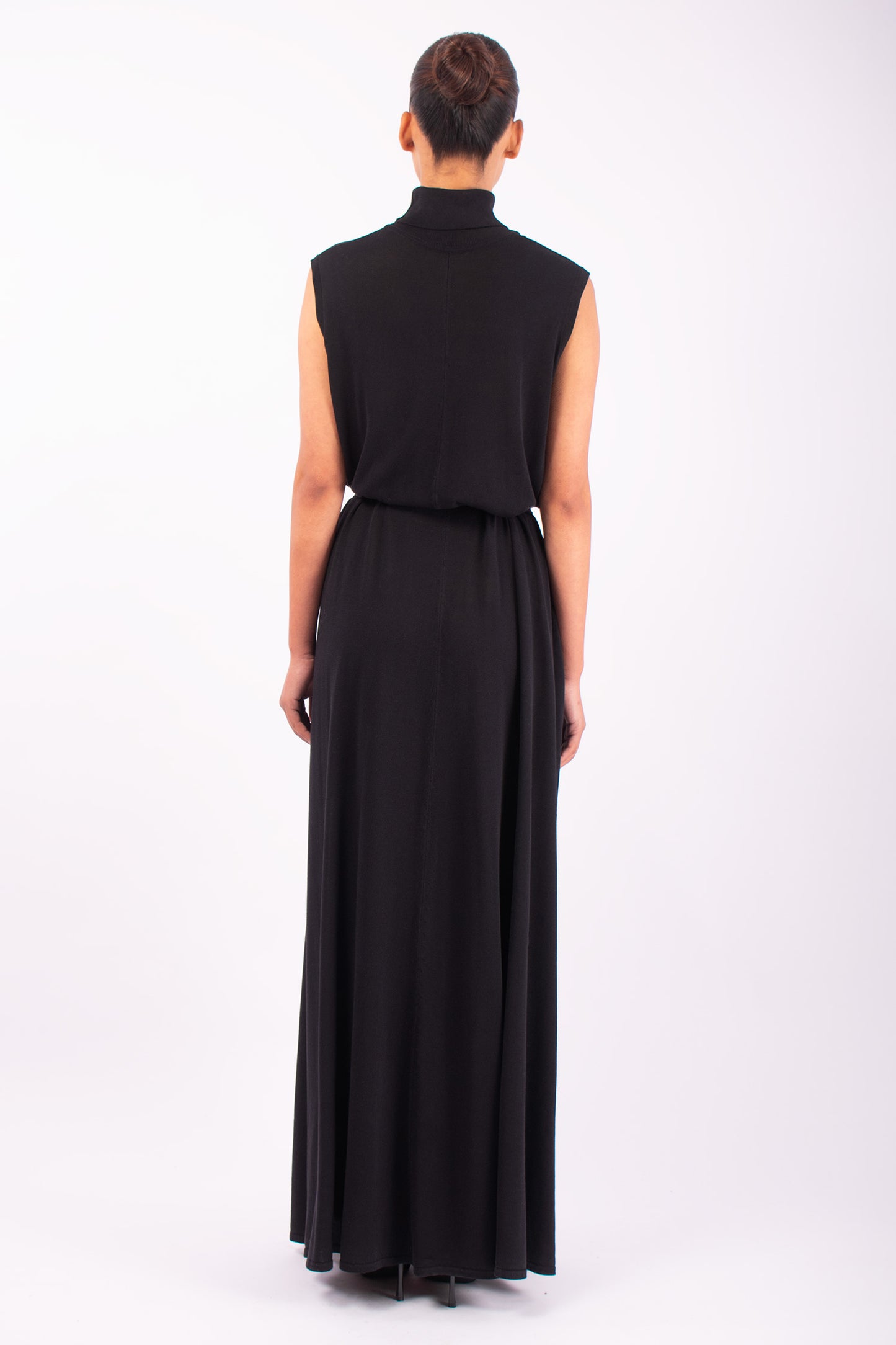 #1488 Sleeveless Turtleneck Dress in Silk and Organic Cotton- Black — Lars Andersson, view 3