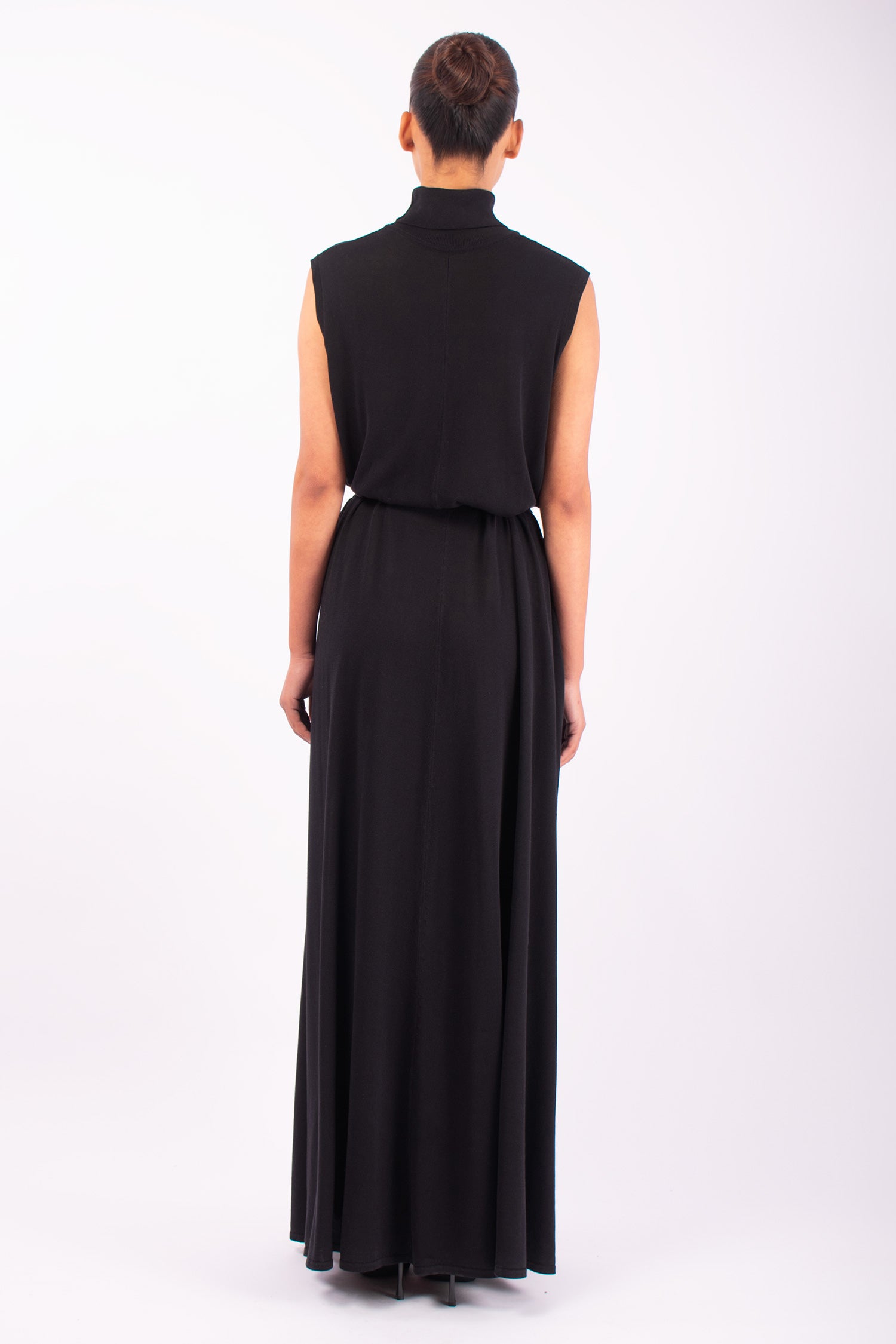 #1488 Sleeveless Turtleneck Dress in Silk and Organic Cotton- Black — Lars Andersson, view 3