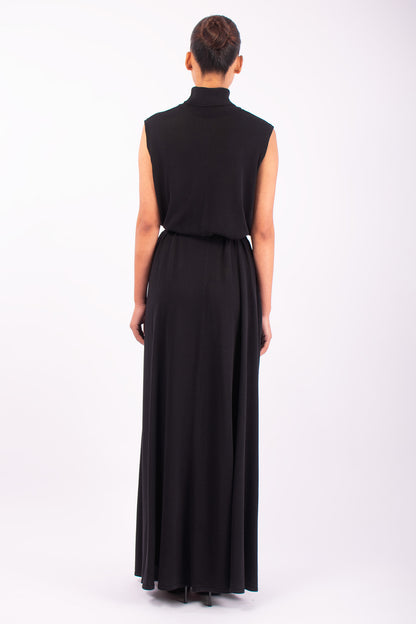 #1488 Sleeveless Turtleneck Dress in Silk and Organic Cotton- Black — Lars Andersson, view 3