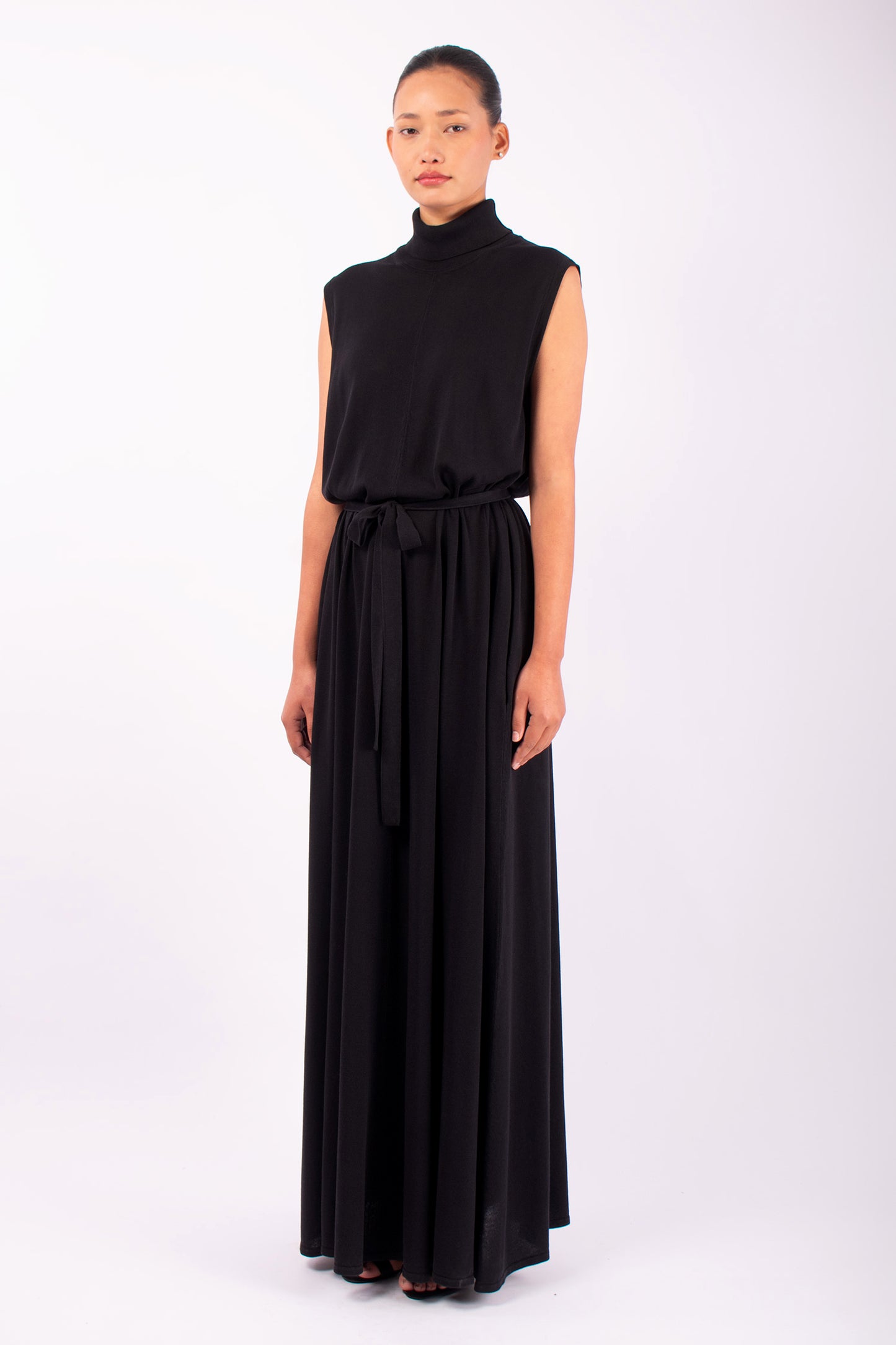 #1488 Sleeveless Turtleneck Dress in Silk and Organic Cotton- Black — Lars Andersson, view 2