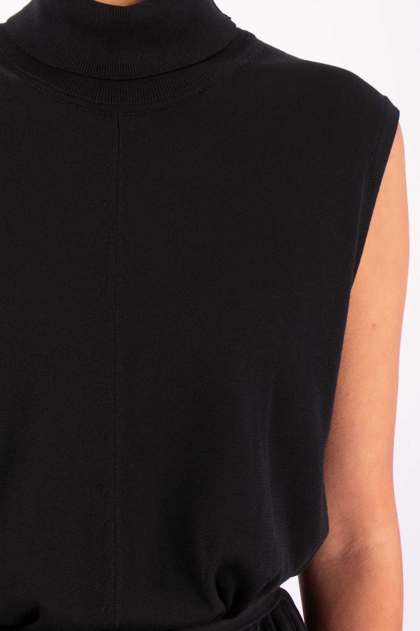 #1488 Sleeveless Turtleneck Dress in Silk and Organic Cotton- Black — Lars Andersson, view 4