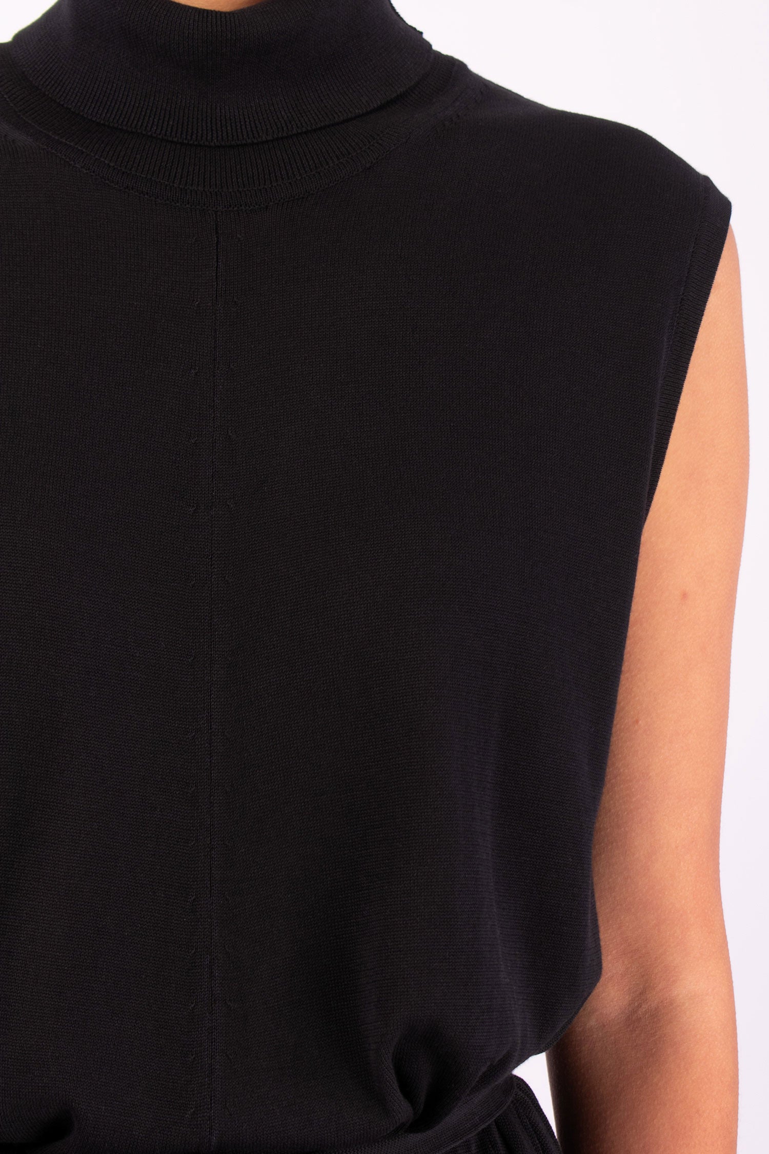 #1488 Sleeveless Turtleneck Dress in Silk and Organic Cotton- Black — Lars Andersson, view 4