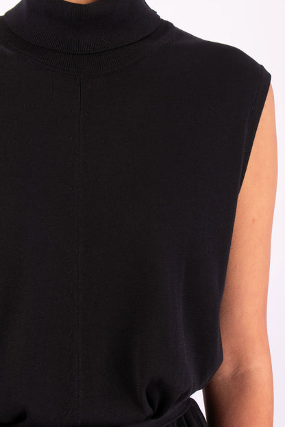 #1488 Sleeveless Turtleneck Dress in Silk and Organic Cotton- Black — Lars Andersson, view 4
