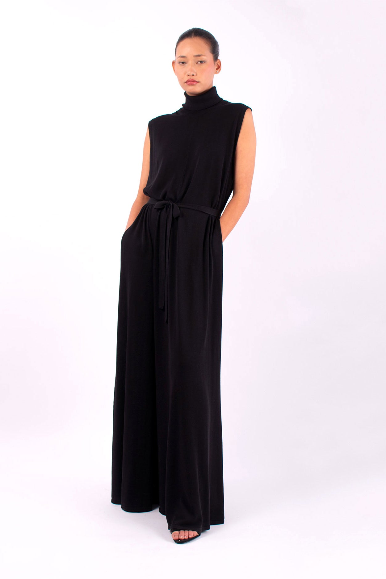 #1488 Sleeveless Turtleneck Dress in Silk and Organic Cotton- Black — Lars Andersson, view 5