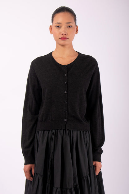 #1497 Long Sleeve Cropped Cardigan in Superfine Merino- Charcoal — Lars Andersson hand-loomed knitwear