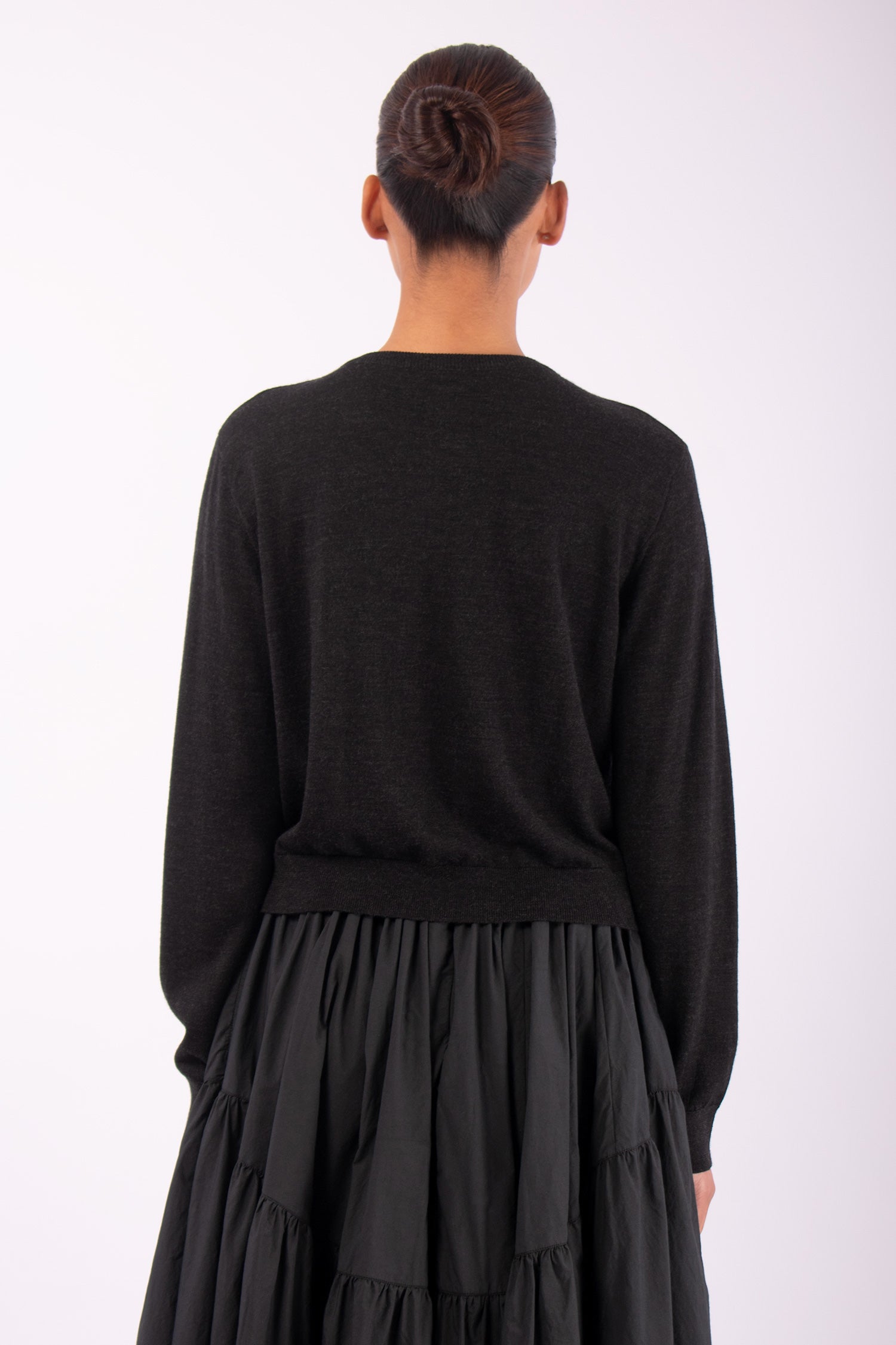 #1497 Long Sleeve Cropped Cardigan in Superfine Merino- Charcoal — Lars Andersson, view 3