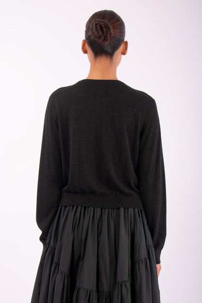 #1497 Long Sleeve Cropped Cardigan in Superfine Merino- Charcoal — Lars Andersson, view 3