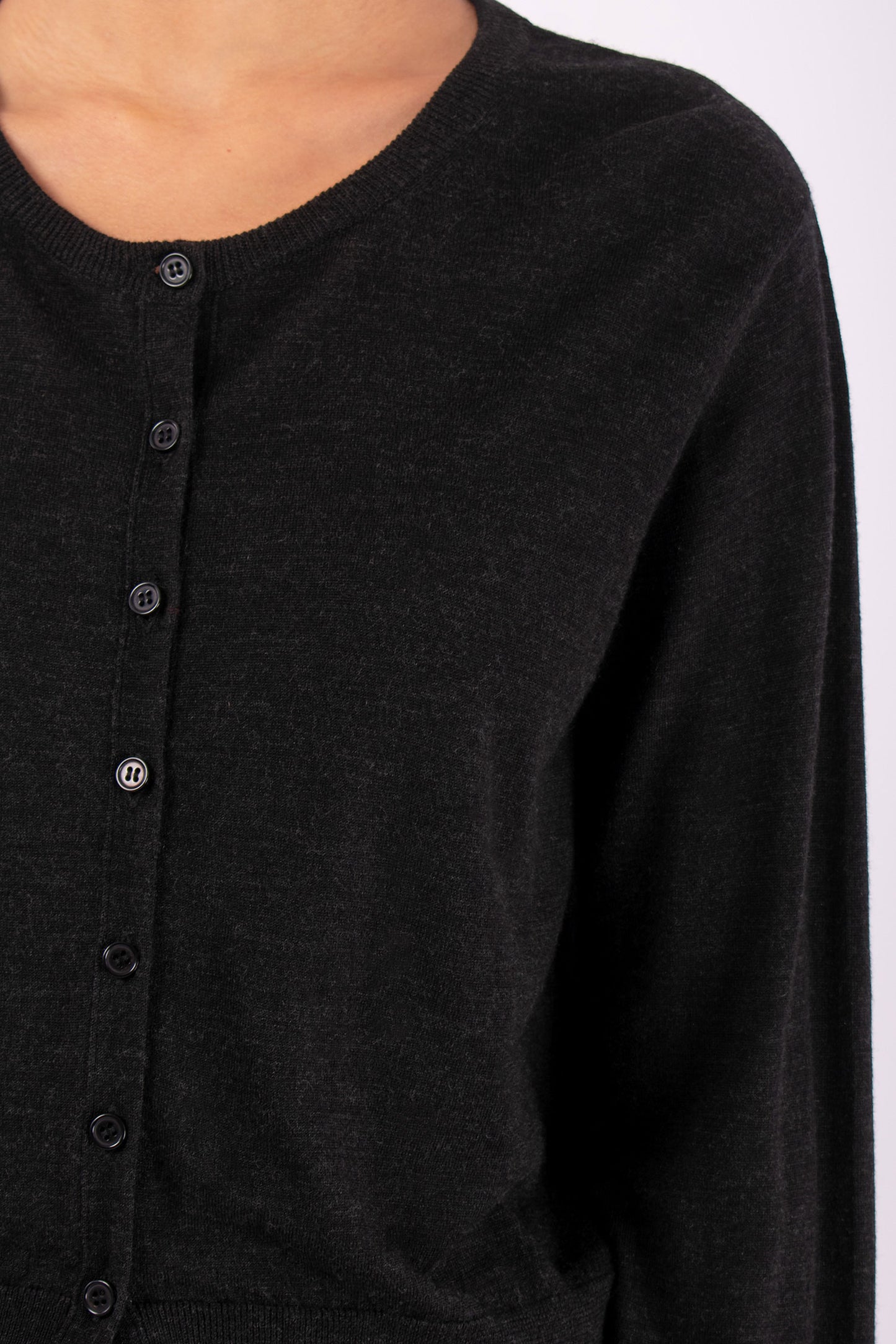 #1497 Long Sleeve Cropped Cardigan in Superfine Merino- Charcoal — Lars Andersson, view 4