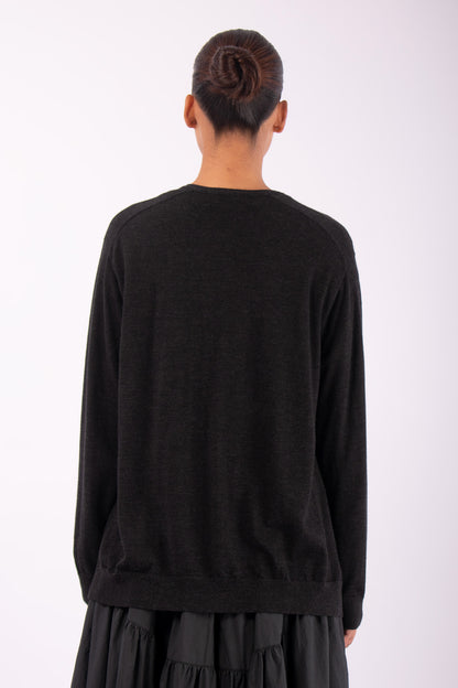 #1498 V-Neck Cardigan in Superfine Merino- Charcoal — Lars Andersson, view 3