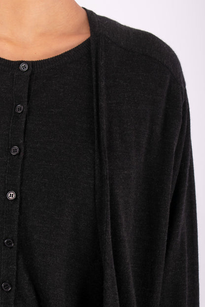 #1498 V-Neck Cardigan in Superfine Merino- Charcoal — Lars Andersson, view 4