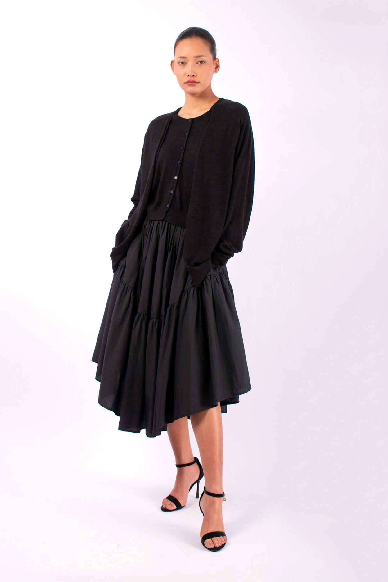 #1498 V-Neck Cardigan in Superfine Merino- Charcoal — Lars Andersson, view 5