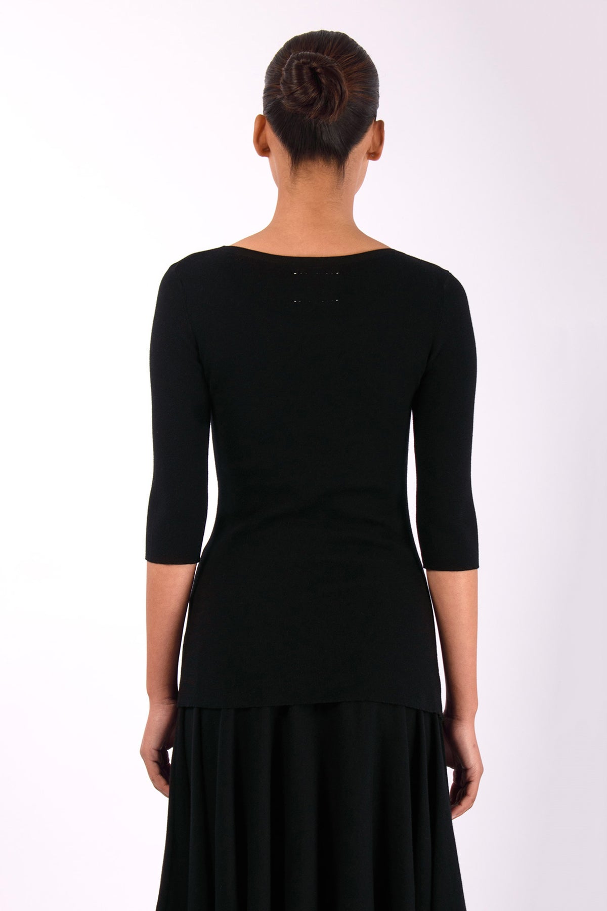 #554 3/4 Sleeve Boatneck Top in Organic Cotton- Black — Lars Andersson, view 3