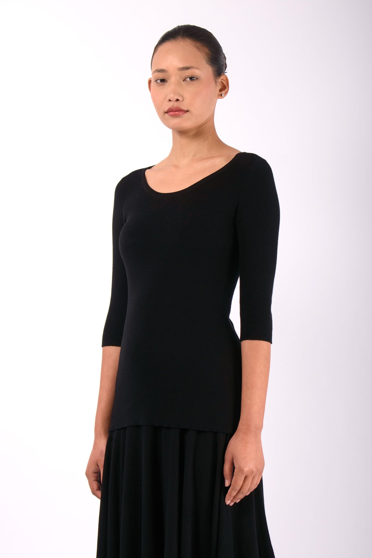 #554 3/4 Sleeve Boatneck Top in Organic Cotton- Black — Lars Andersson, view 2
