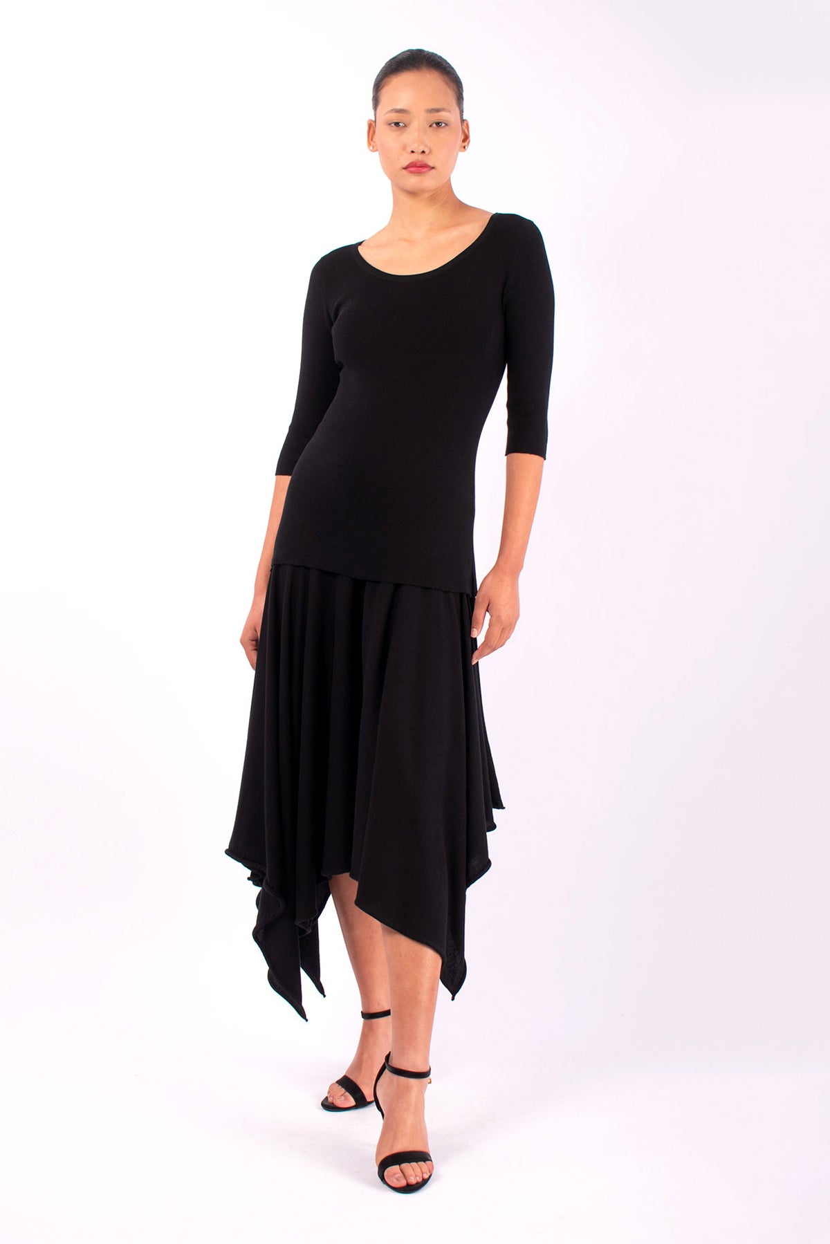 #554 3/4 Sleeve Boatneck Top in Organic Cotton- Black — Lars Andersson, view 5