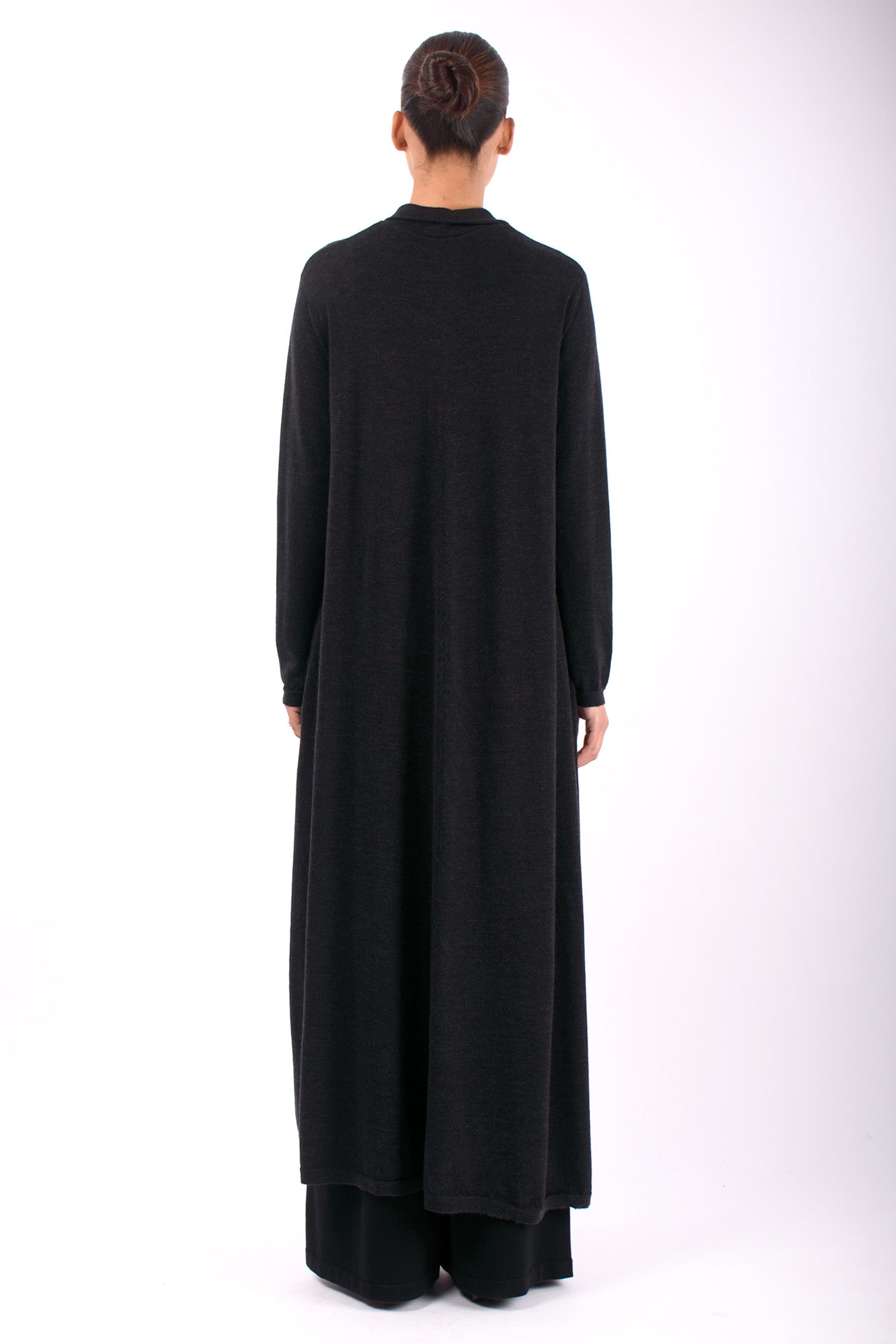 #1405 Long Cardigan in Superfine Merino and Cashmere- Charcoal — Lars Andersson, view 3