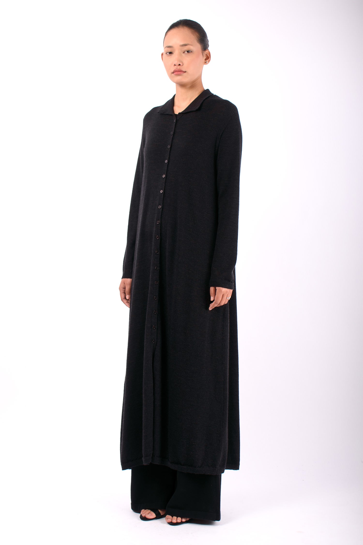 #1405 Long Cardigan in Superfine Merino and Cashmere- Charcoal — Lars Andersson, view 2