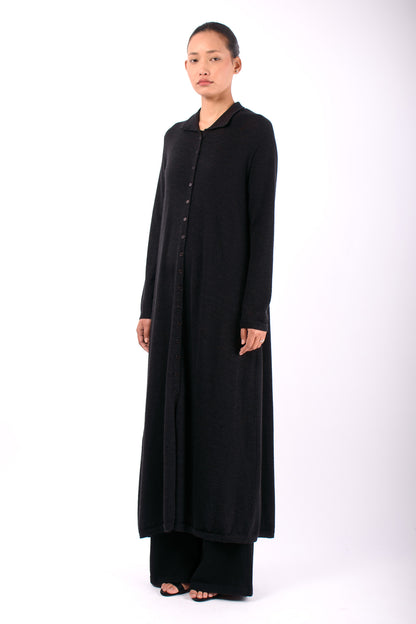 #1405 Long Cardigan in Superfine Merino and Cashmere- Charcoal — Lars Andersson, view 2