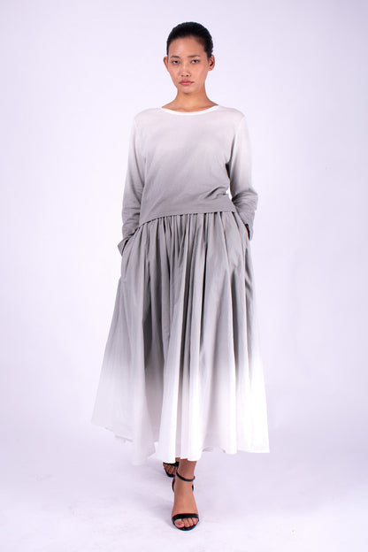 #1212 Cropped Long Sleeve Boatneck Top In Organic Cotton- Cement Ombre — Lars Andersson, view 5