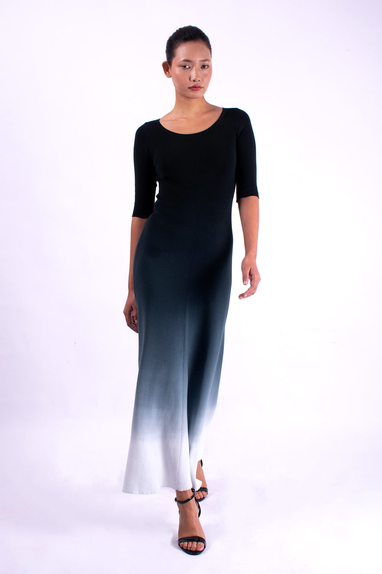 #1357 1/2 Sleeve Boatneck Dress 1x1 Rib In Organic Cotton- Black Ombre — Lars Andersson, view 5