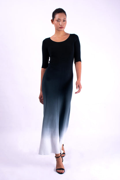#1357 1/2 Sleeve Boatneck Dress 1x1 Rib In Organic Cotton- Black Ombre — Lars Andersson, view 5