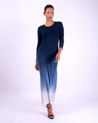 #1359 3/4 sleeve crewneck dress 1x1 rib in organic cotton