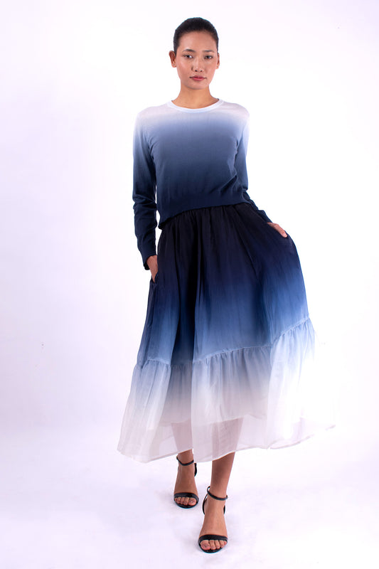 #1350 Cropped Crewneck Sweater In Organic Cotton- Blue Carlo Ombre — Lars Andersson, view 5
