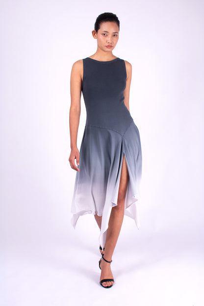 #1140 Sleeveless Handkerchief Dress In Organic Cotton- Charcoal Ombre — Lars Andersson, view 5