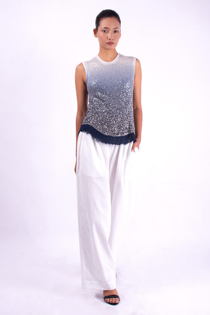 #1282 Sleeveless Top In Cotton Mesh And Metal Sequins- Blue Carlo Ombre — Lars Andersson, view 5