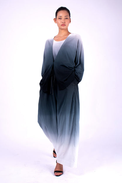 #1205 Oversized V-neck Cardigan In Organic Cotton- Black Ombre — Lars Andersson, view 5