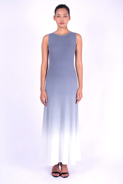 #1138 Sleeveless Boatneck Dress 2x1 In Organic Cotton- Storm Ombre — Lars Andersson hand-loomed knitwear