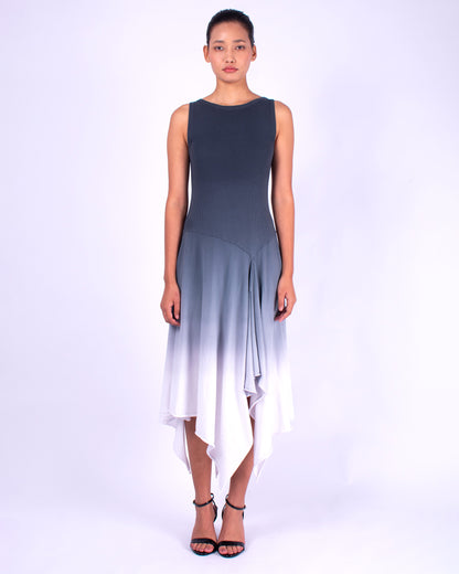 #1140 Sleeveless handkerchief dress in organic cotton