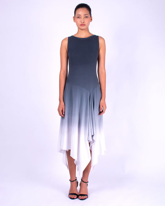 #1140 Sleeveless handkerchief dress in organic cotton