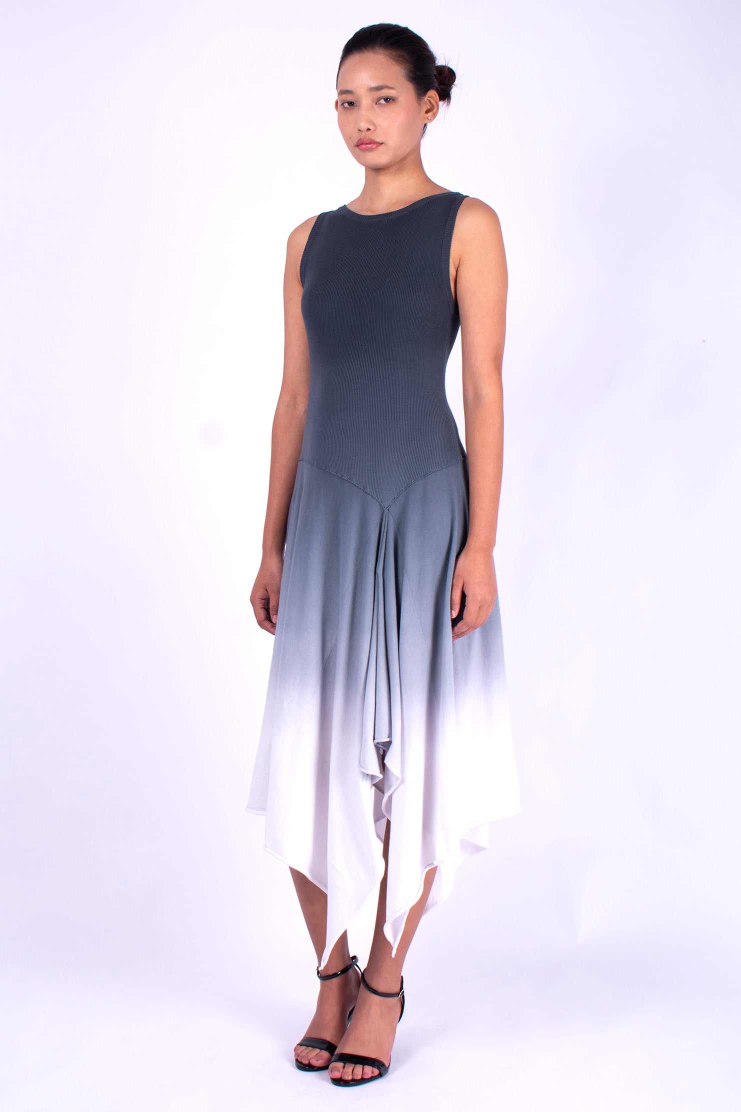 #1140 Sleeveless Handkerchief Dress In Organic Cotton- Charcoal Ombre — Lars Andersson, view 2