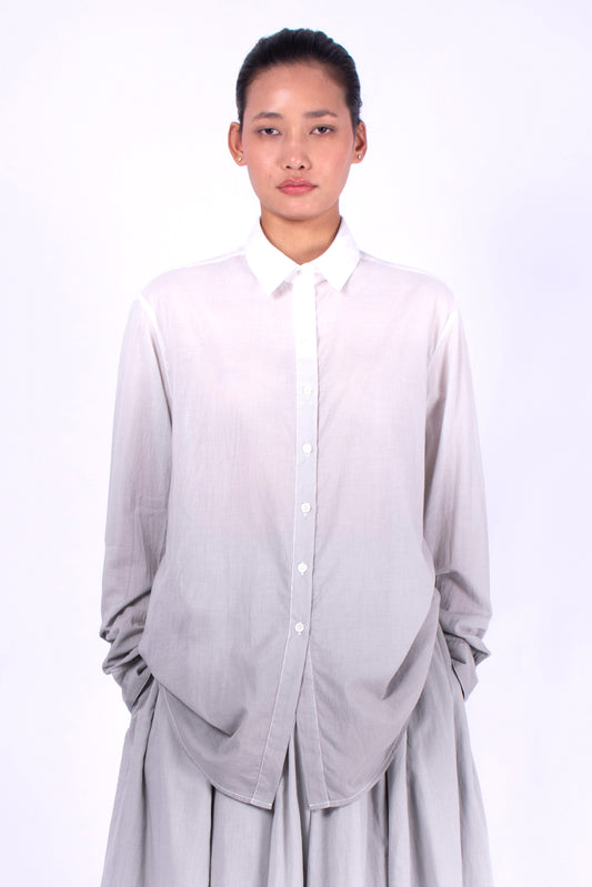 #1170 Oversized Button Down Shirt In Cotton Voile- Cement Ombre — Lars Andersson hand-loomed knitwear