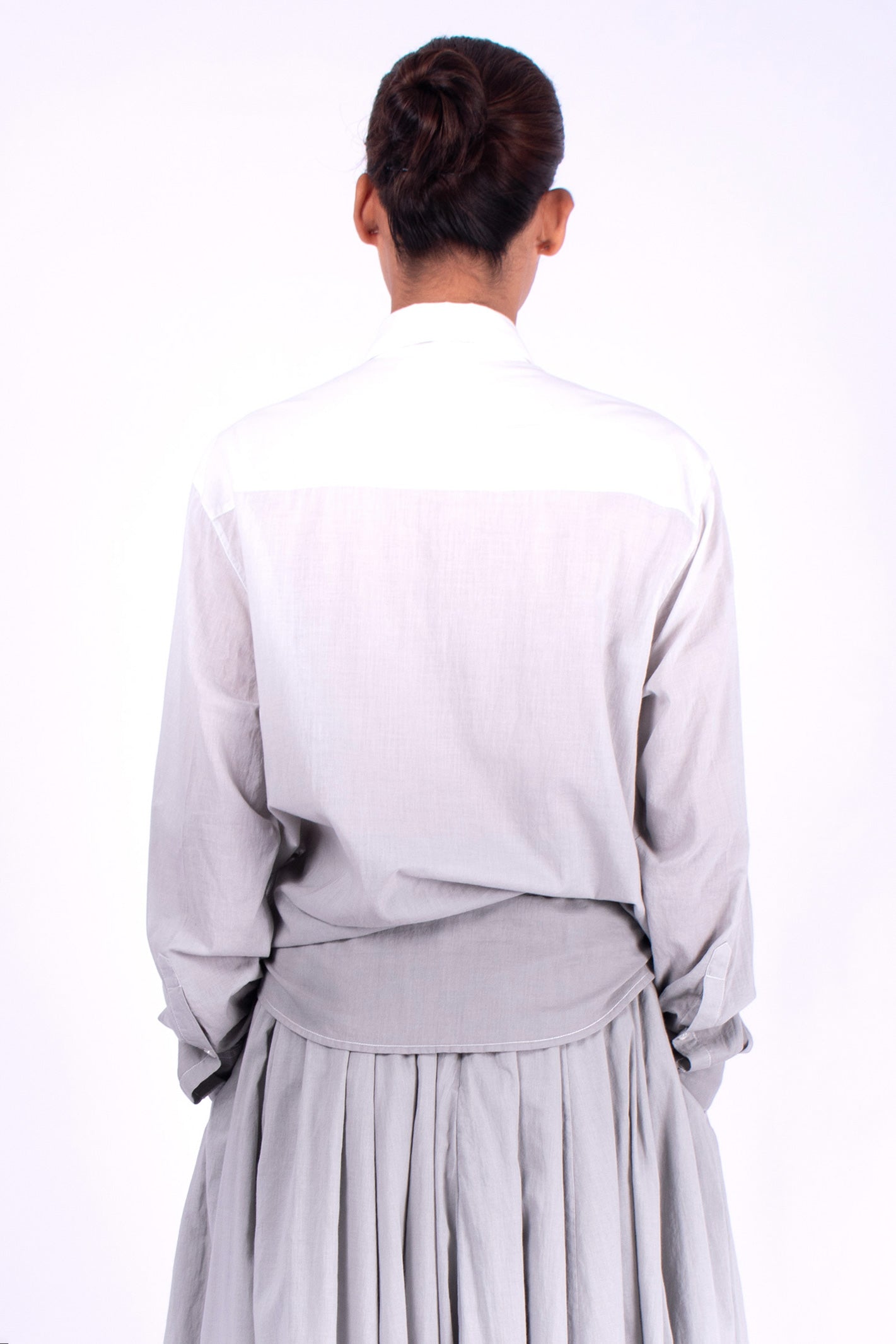 #1170 Oversized Button Down Shirt In Cotton Voile- Cement Ombre — Lars Andersson, view 3