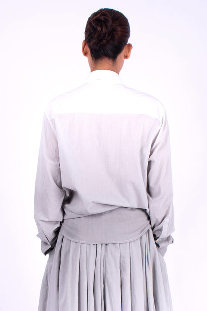 #1170 Oversized Button Down Shirt In Cotton Voile- Cement Ombre — Lars Andersson, view 3